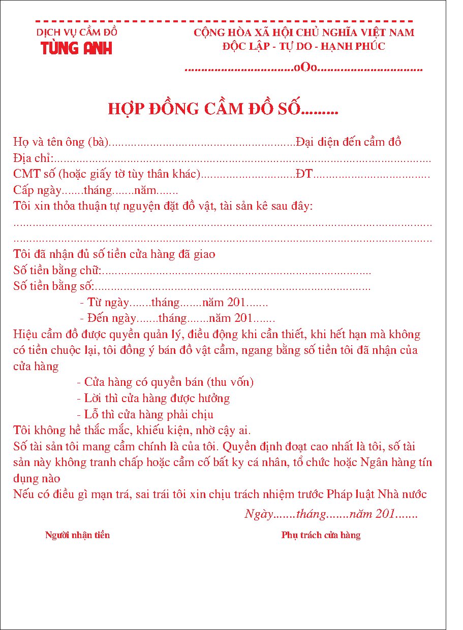 In hóa ??n h?p ??ng c?m ?? vay m??n ti?n t?i Cà Mau